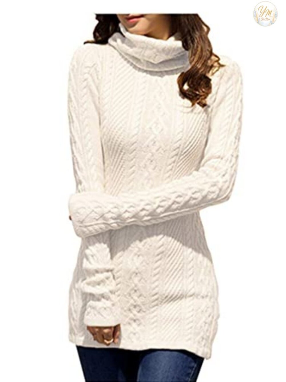 Slim Fitted Turtleneck Cable Knit Sweater Dress Long Sleeve Bodycon